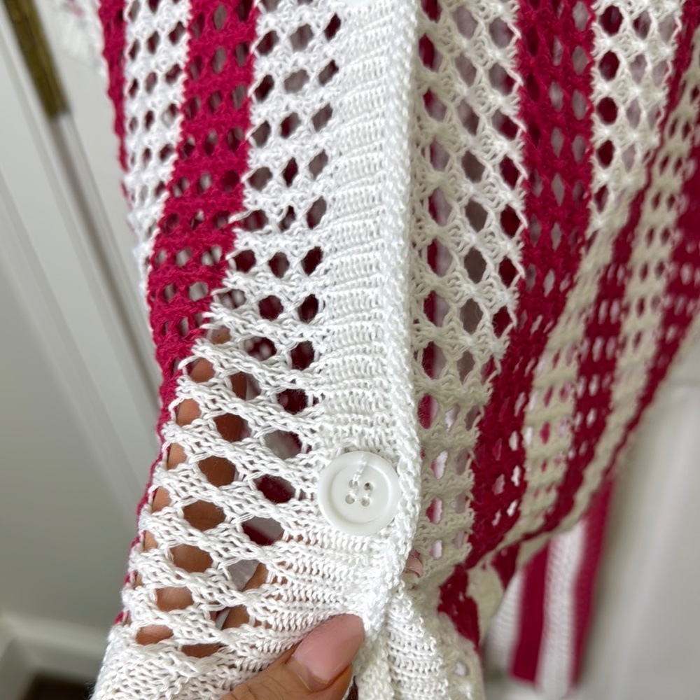Pink and White Top andWide Leg Pants Crochet Set Tailored - Picture 5 of 7